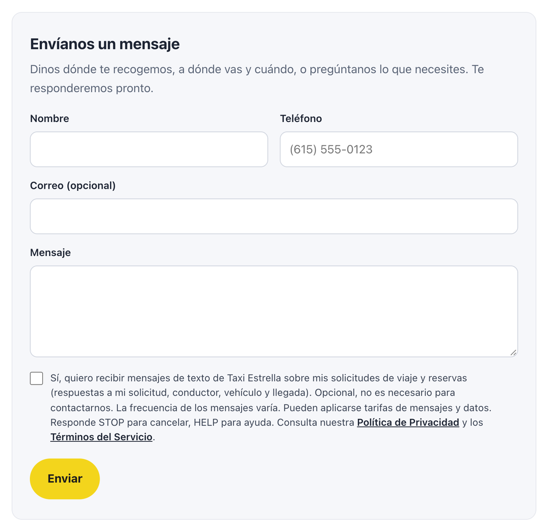 The same contact form in Spanish, at taxiestrellanew.com/es/